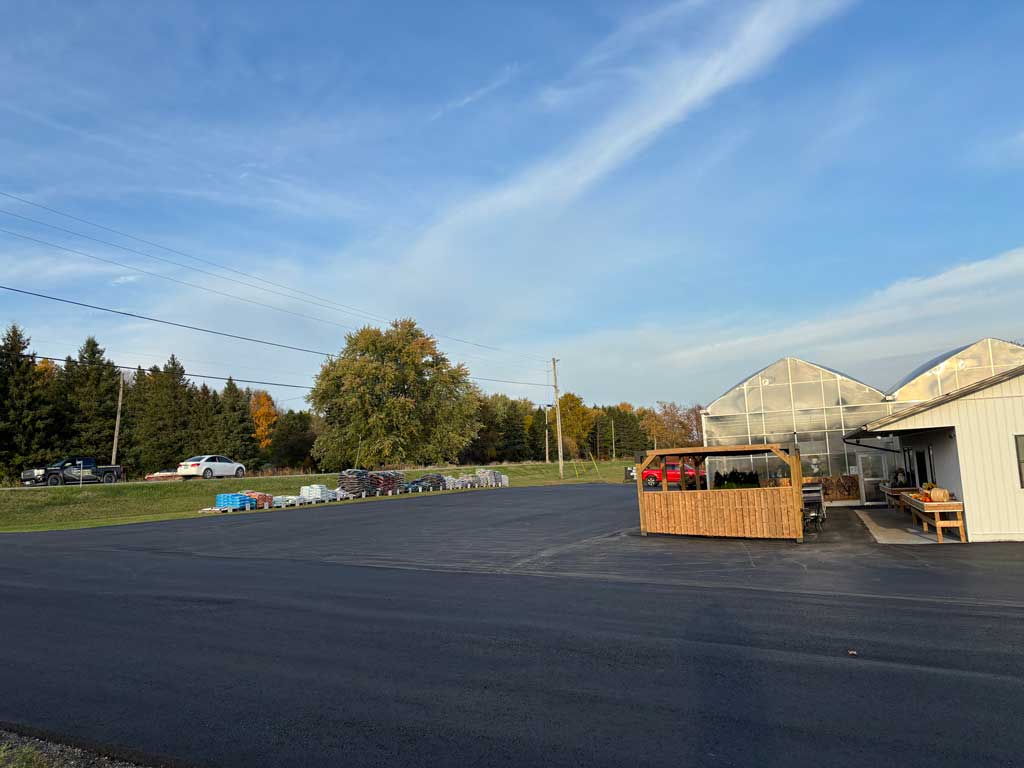 Commercial pave completed at Mike and Lori's Garden Centre, showing the front parking